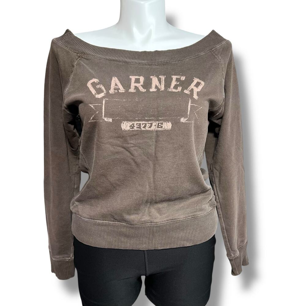 Y2K Old Navy Garner Graphic Sweatshirt Large Brown Boat Neck Pullover Collegiate